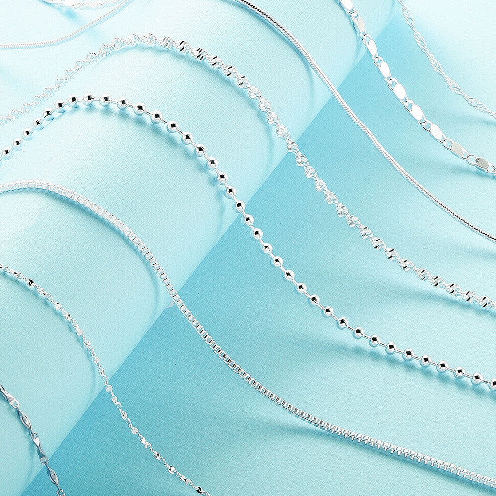 925 Silver Chain Baby'S Breath Snake Square Women Jewelry Necklace 16-24"